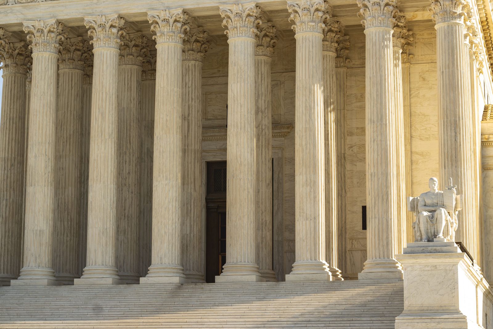 The marble colonnade and steps of the United States Supreme Court building