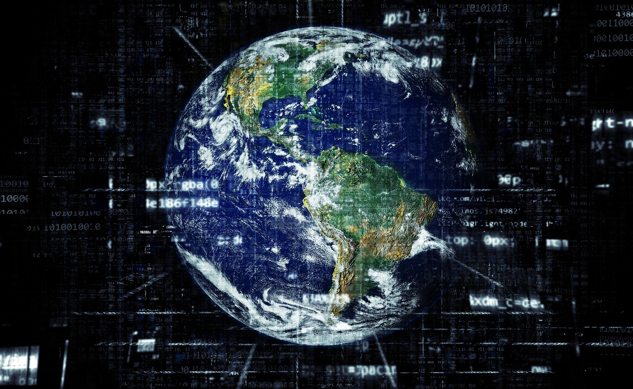 A glowing globe wrapped in network connection lines, representing data flowing across the internet.